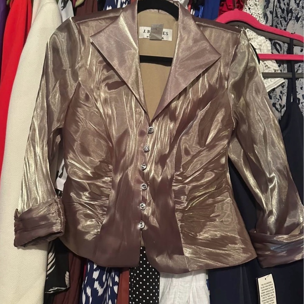 Bronze Organza Formal Top With Rhinestone Buttons